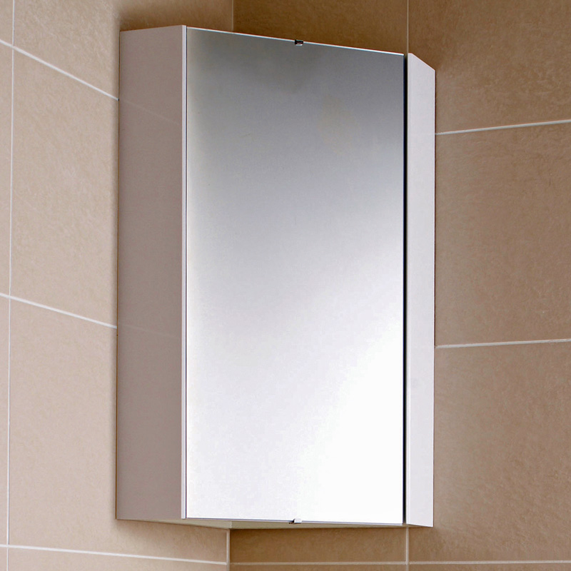Armoire de toilette d’angle avec miroir – Blanc – 65 cm x 45,9 cm - Cluo