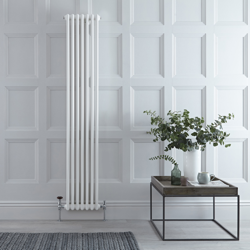 Radiateur style fonte vertical – Blanc – 180 cm x 35,2 cm – Double rangs – Stelrad Regal par Hudson