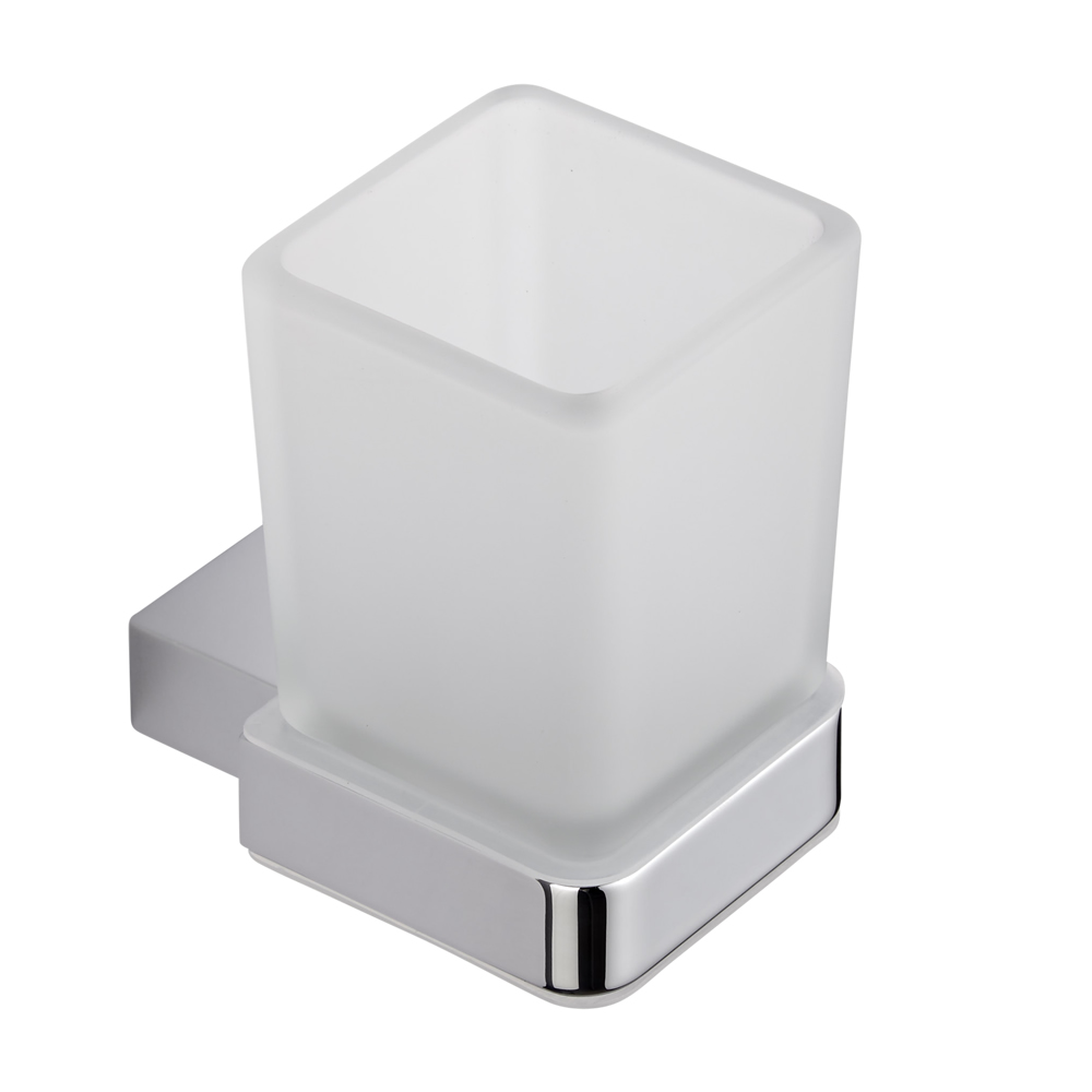 Porte Brosse à Dents Zinc Chromé Verre Dépoli Accessoire Salle de Bain