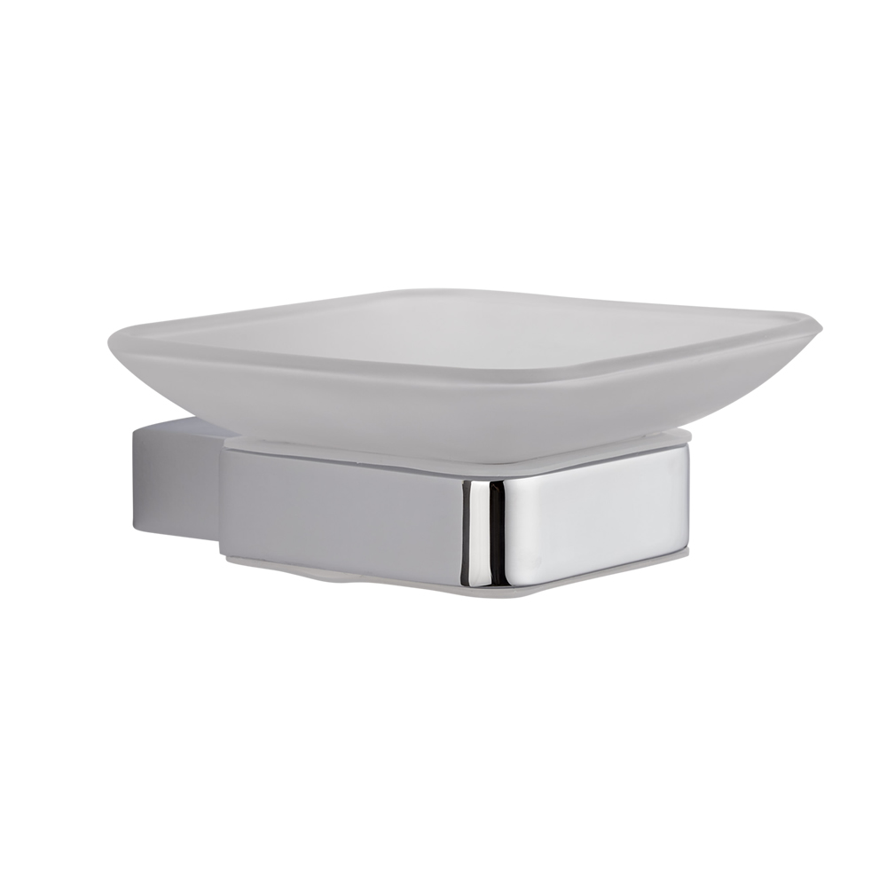 Porte-Savon Zinc Chromé Verre Dépoli Accessoire Salle de Bain Moderne