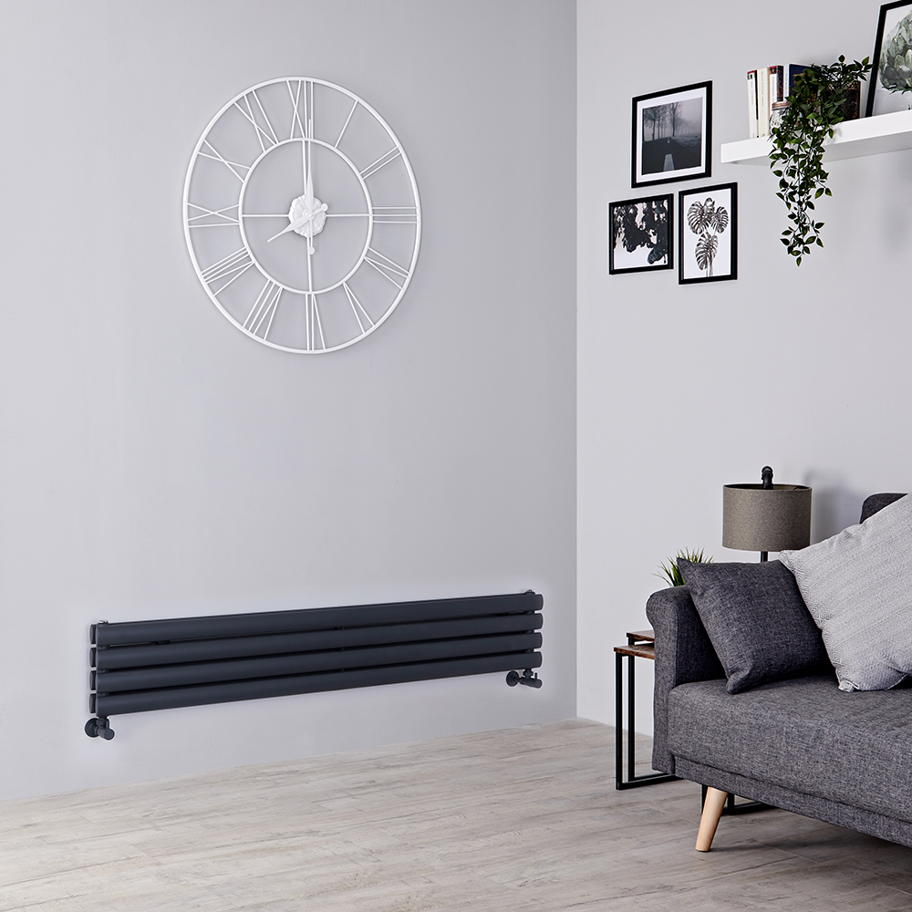 Radiateur design horizontal – Anthracite – 23,6 cm x 140 cm – Double rangs – Vitality