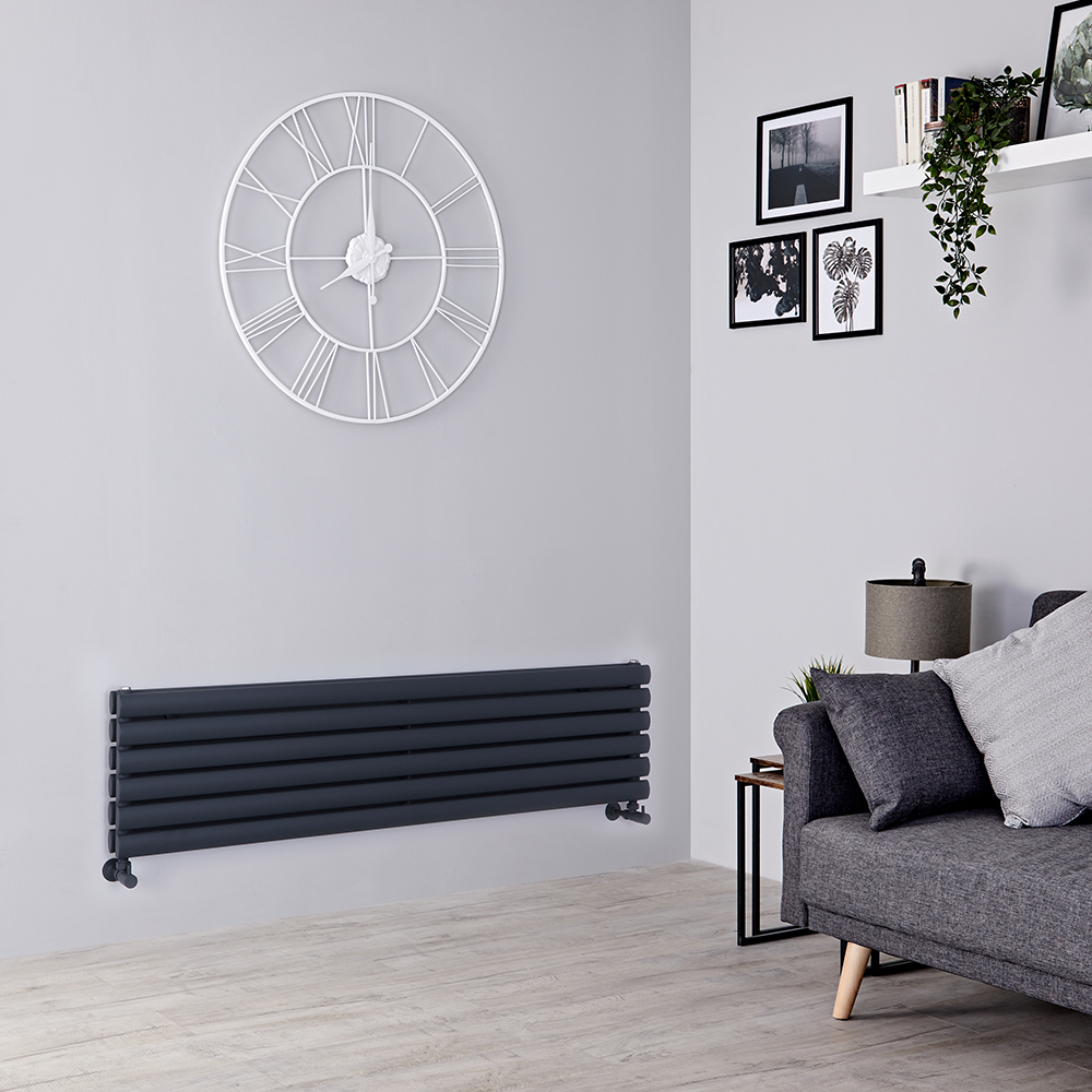 Radiateur design horizontal – Anthracite – 35,4 cm x 140 cm – Double rangs – Vitality