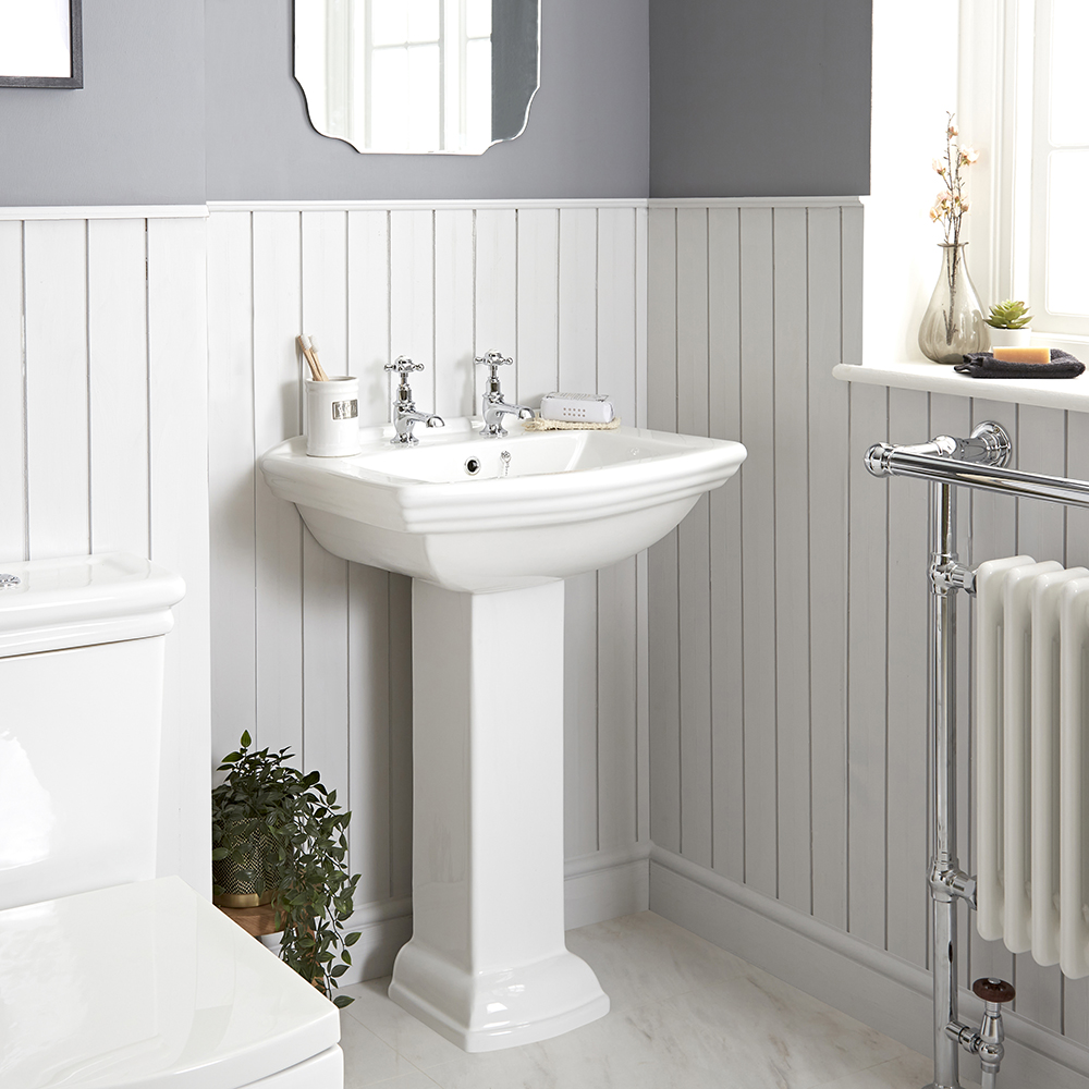 Lavabo sur colonne rétro - 2 Trous 88 x 60,5 x 47cm Chester