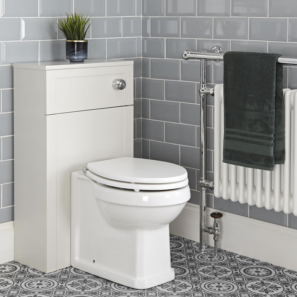 Meuble WC rétro avec cuvette WC à poser, réservoir et abattant – 50 cm – Blanc crème - Thornton