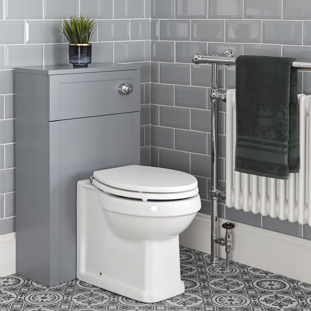 Meuble WC rétro avec cuvette WC à poser, réservoir et abattant – 50 cm – Gris clair - Thornton