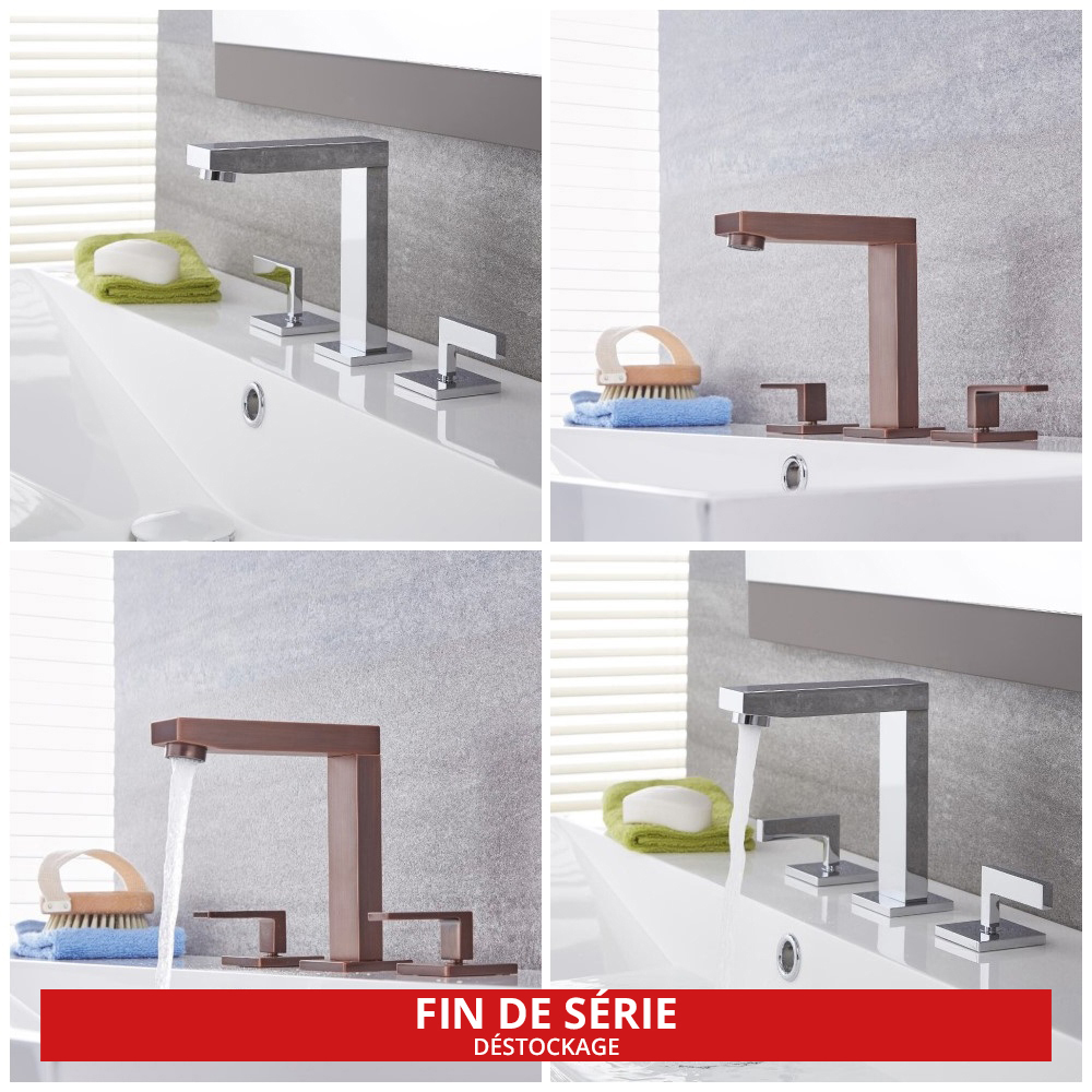 Mélangeur lavabo moderne – 3 trous – Choix de finitions - Kubix