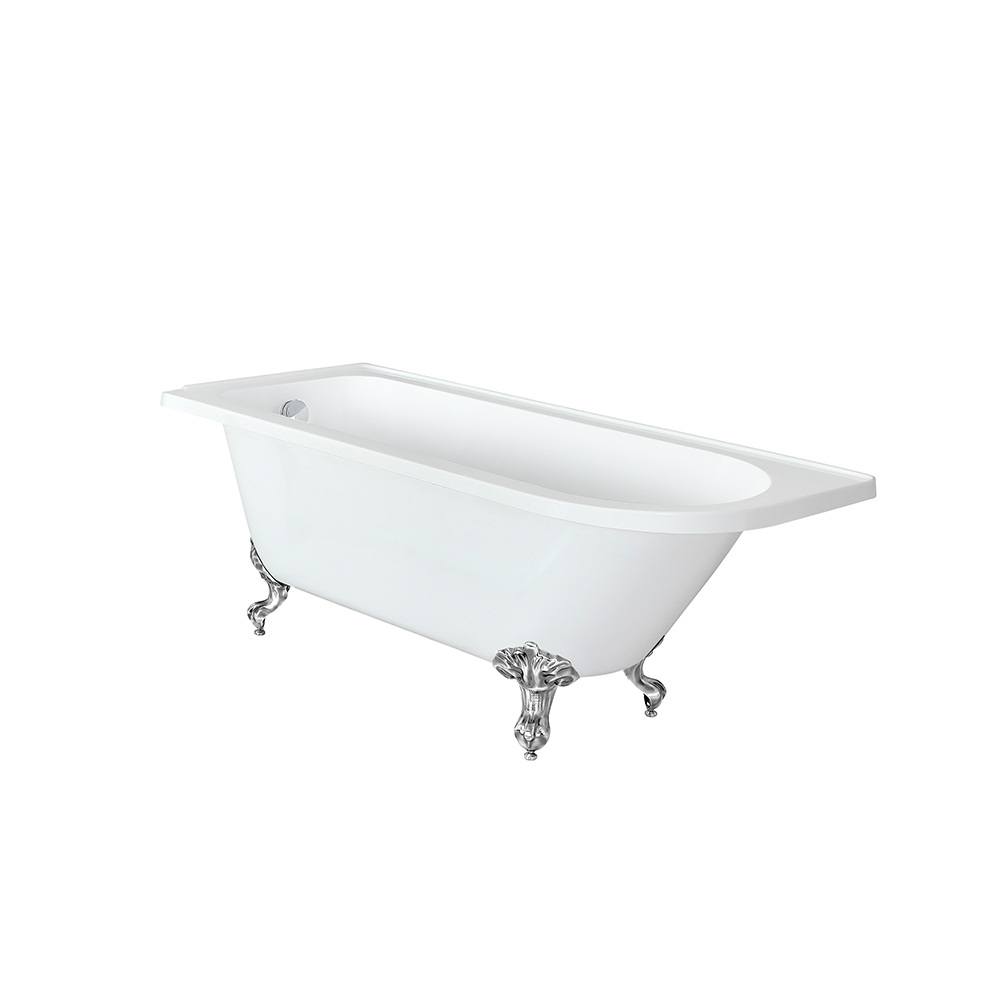 Baignoire semi-îlot rétro d’angle – Blanc – 168,5 cm x 75 cm – Pieds chromés – Option d’angle droit 