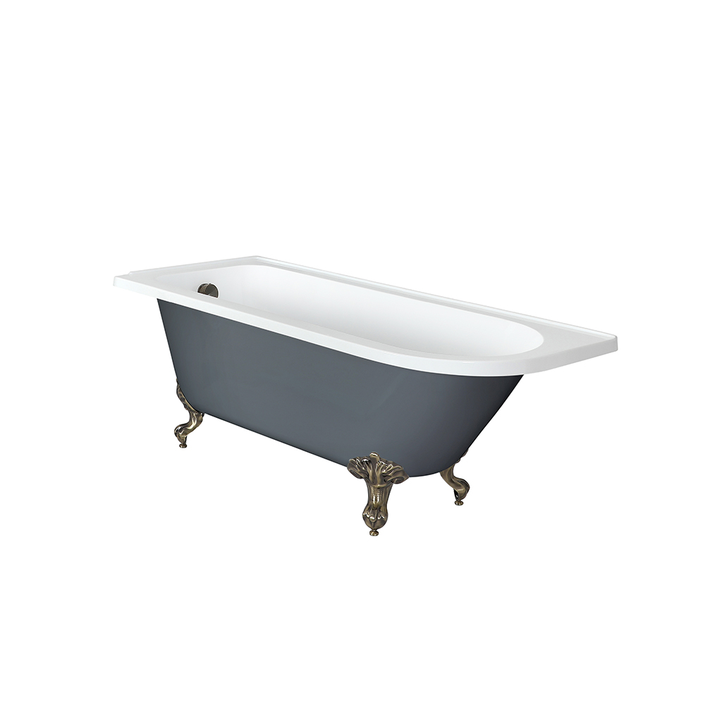 Baignoire semi-îlot rétro d’angle – Blanc – 168,5 cm x 75 cm – Pieds or brossé – Option d’angle droi