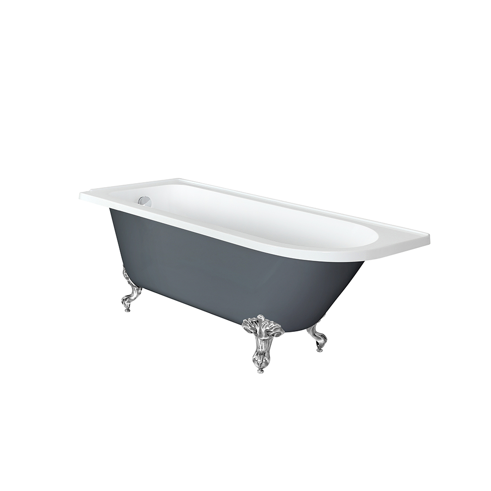 Baignoire semi-îlot rétro d’angle – Blanc – 168,5 cm x 75 cm – Pieds chromés – Option d’angle droit 