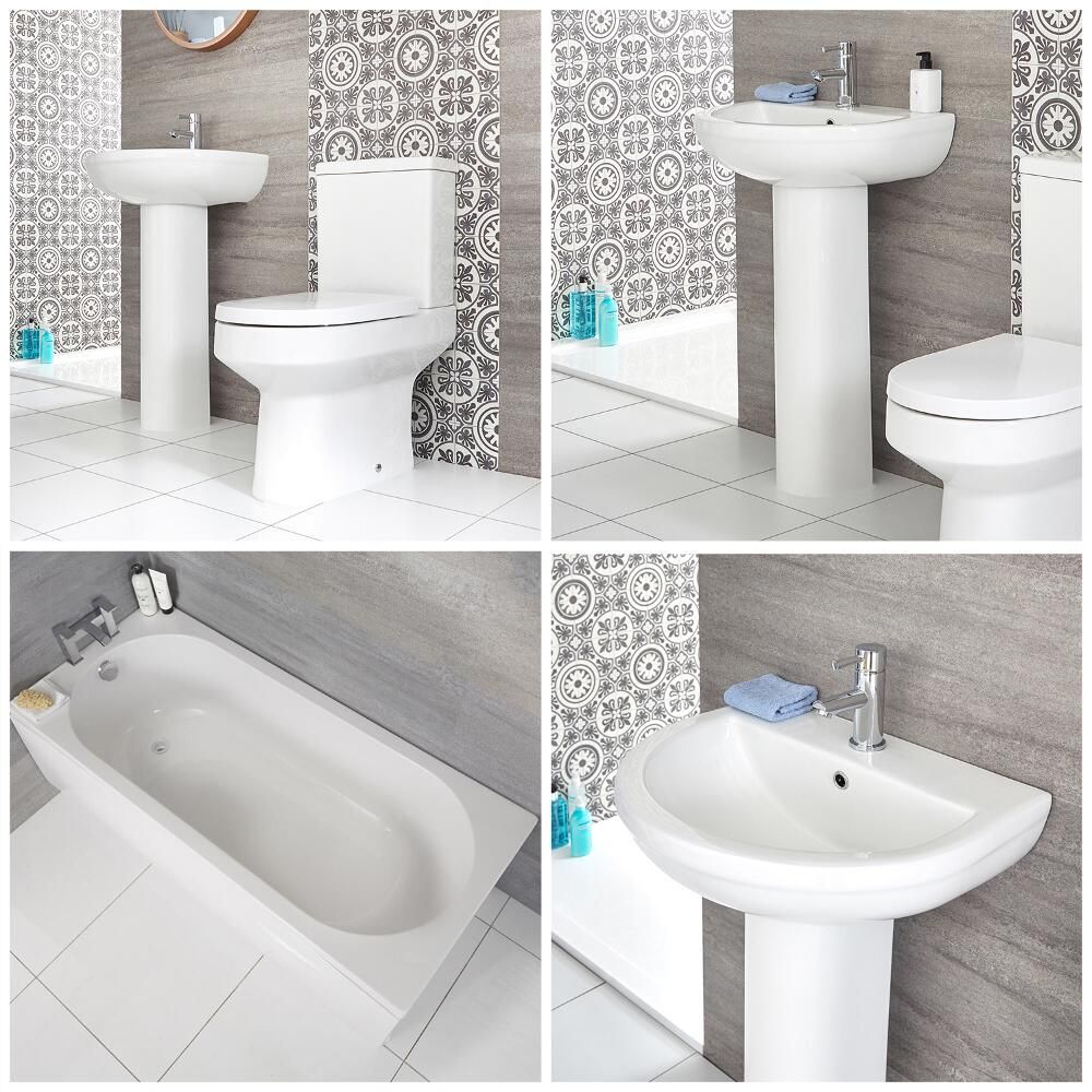 Ensemble salle de bain - Baignoire rectangulaire, pack WC & lavabo sur colonne - Covelly