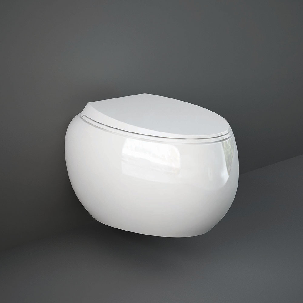 Cuvette WC suspendue incurvée avec abattant à fermeture douce – Sans bride – Blanc brillant – RAK Cloud x Hudson Reed