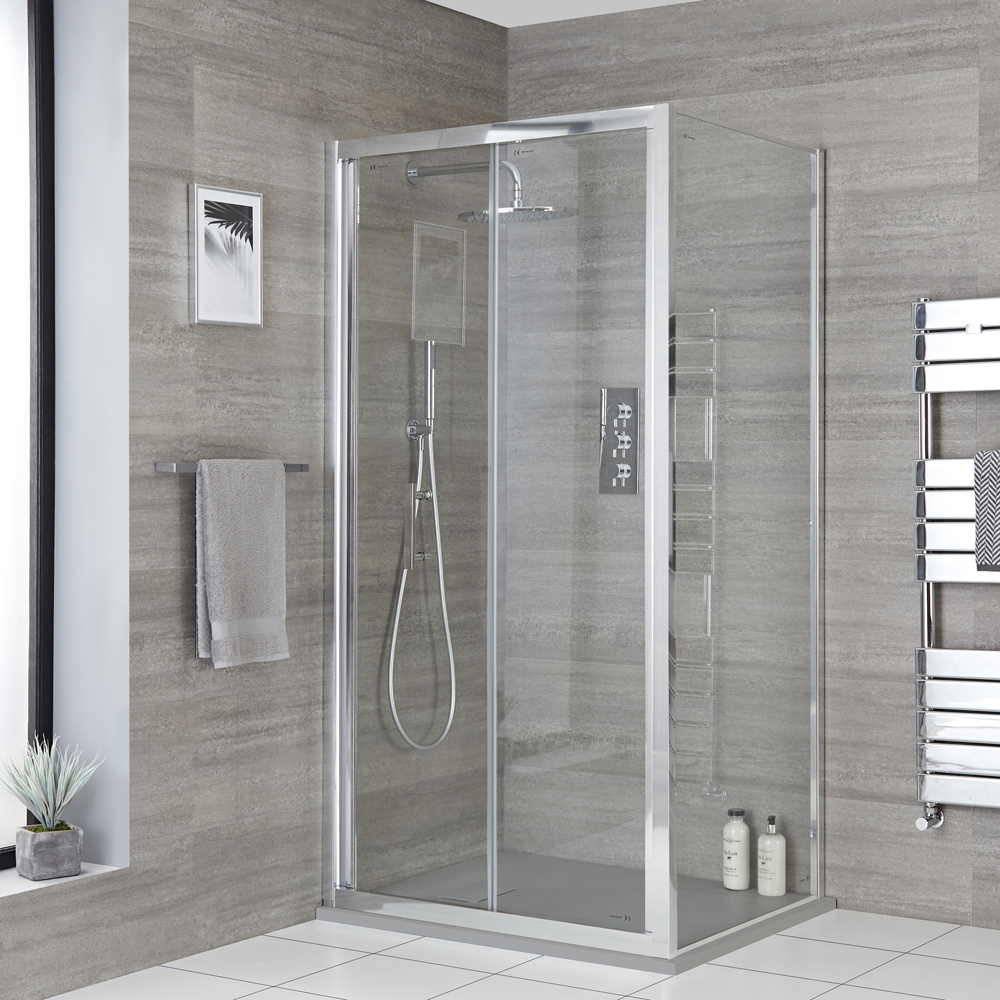 Cabine de douche d’angle - Porte pliante deux volets et receveur extra plat – Tailles multiples - Po