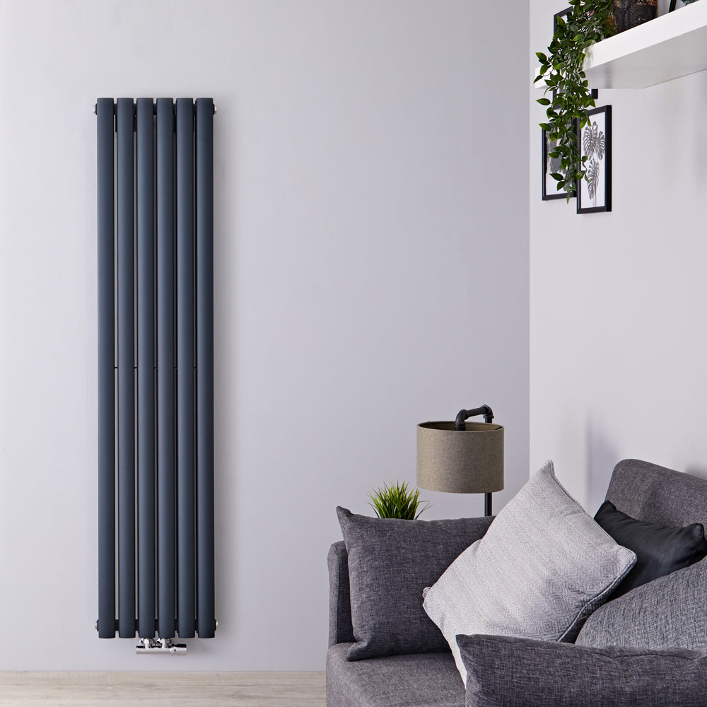 Radiateur design vertical – Raccordement central – Anthracite – 160 cm x 35,4 cm – Double rangs – Vi