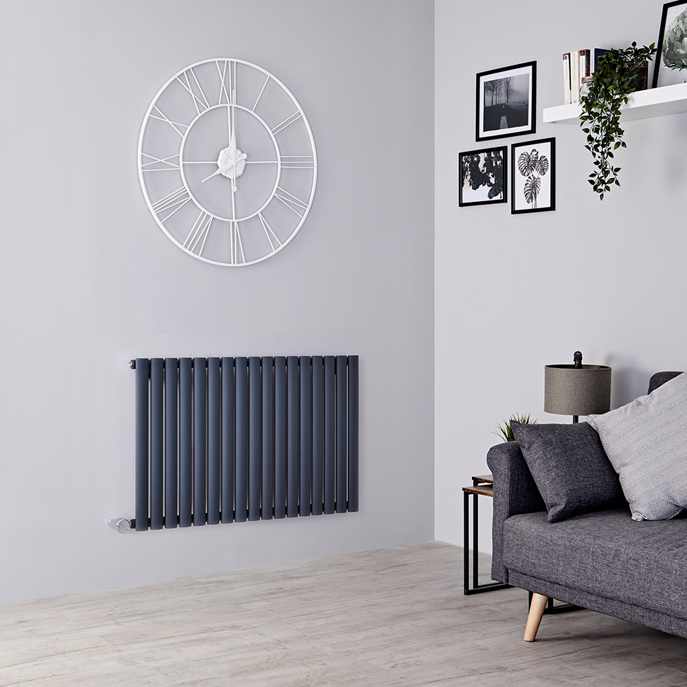 Radiateur électrique design horizontal – Anthracite - 63,5 cm x 41,3 cm - Sans cache-câble, sans thermostat, cablé - Vitality