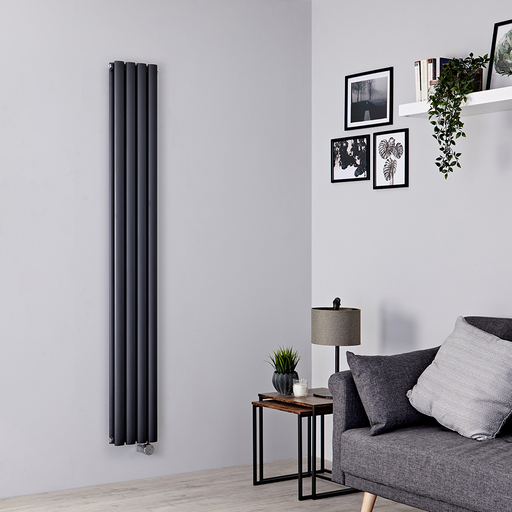 Radiateur électrique design vertical – Anthracite – 160 cm x 23,6 cm - 1 rang - Sans cache-câble, sans thermostat, cablé - Vitality