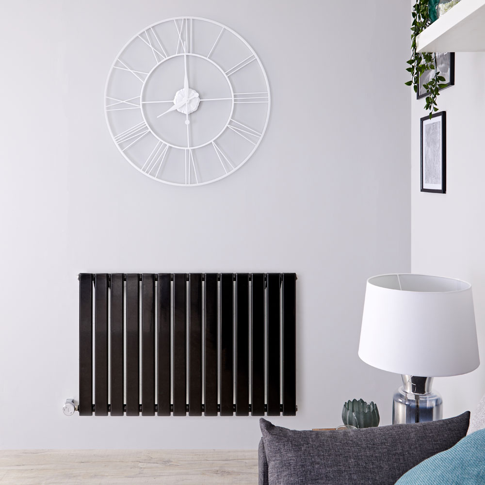 Radiateur design électrique horizontal - Noir - 63,5 cm x 98 cm x 4,6 cm - Delta