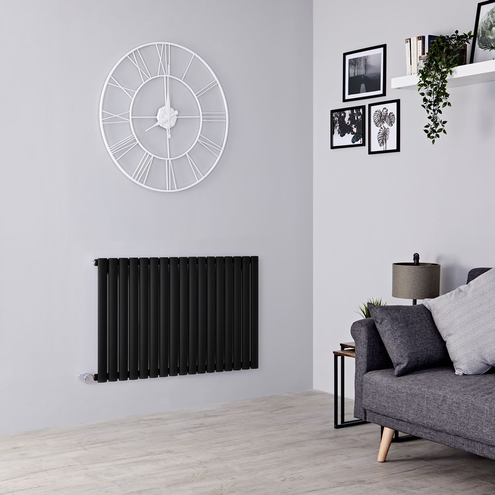Radiateur électrique design horizontal – Noir - 63,5 cm x 41,3 cm - Sans cache-câble, sans thermostat, cablé - Vitality