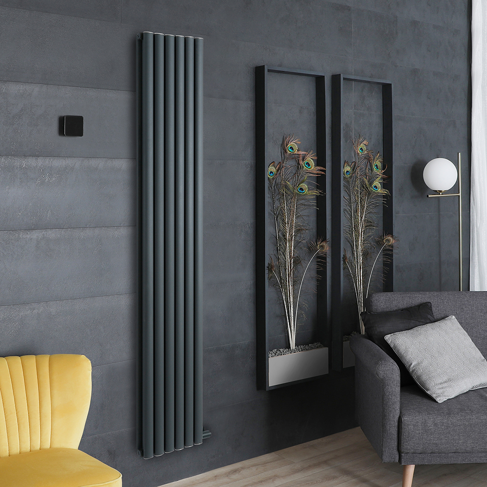 Radiateur vertical électrique – 178,4  x 35,4 cm - 2 rangs – Anthracite - Sans thermostat Wi-Fi - Vitality Ardus - Hudson Reed
