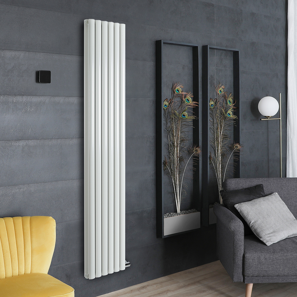 Radiateur vertical électrique – 178,4 x 35,4 cm - 2 rangs – Blanc - Sans thermostat Wi-Fi - Vitality Ardus - Hudson Reed