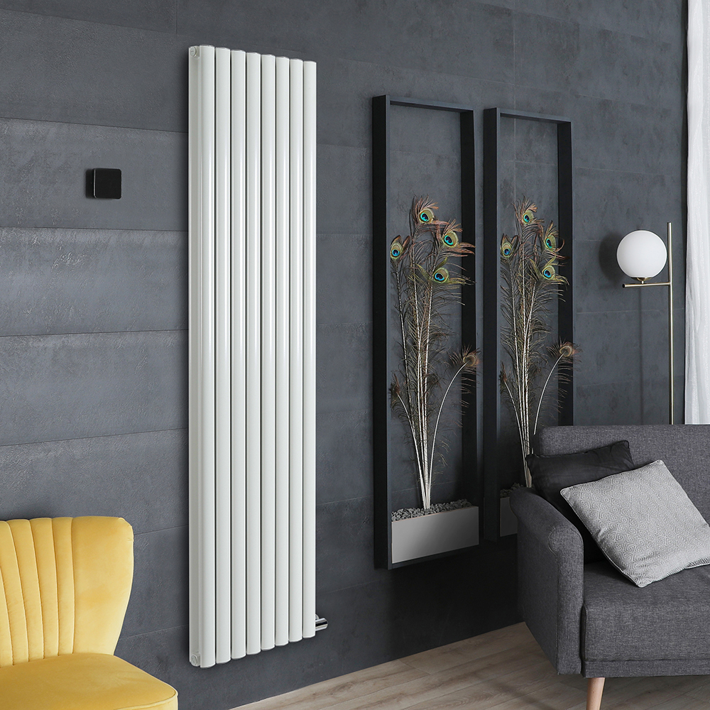Radiateur vertical électrique – 178,4 x 47,2 cm - 2 rangs – Blanc - Sans thermostat Wi-Fi - Vitality Ardus - Hudson Reed