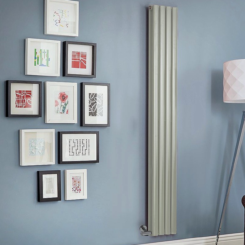 Radiateur électrique design vertical - Vert (Sage Leaf Green) - 1 rang - 160 cm x 23,6 cm - Sans thermostat et sans cache-câble - Vitality
