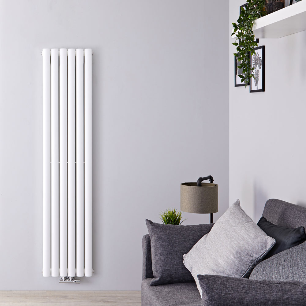 Radiateur design vertical – Raccordement central – 160 cm x 35,4 cm – Blanc – Double rangs – Vitalit