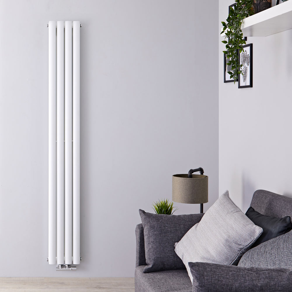 Radiateur design vertical – Raccordement central – 160 cm x 23,6 cm – Blanc – Double rangs – Vitalit