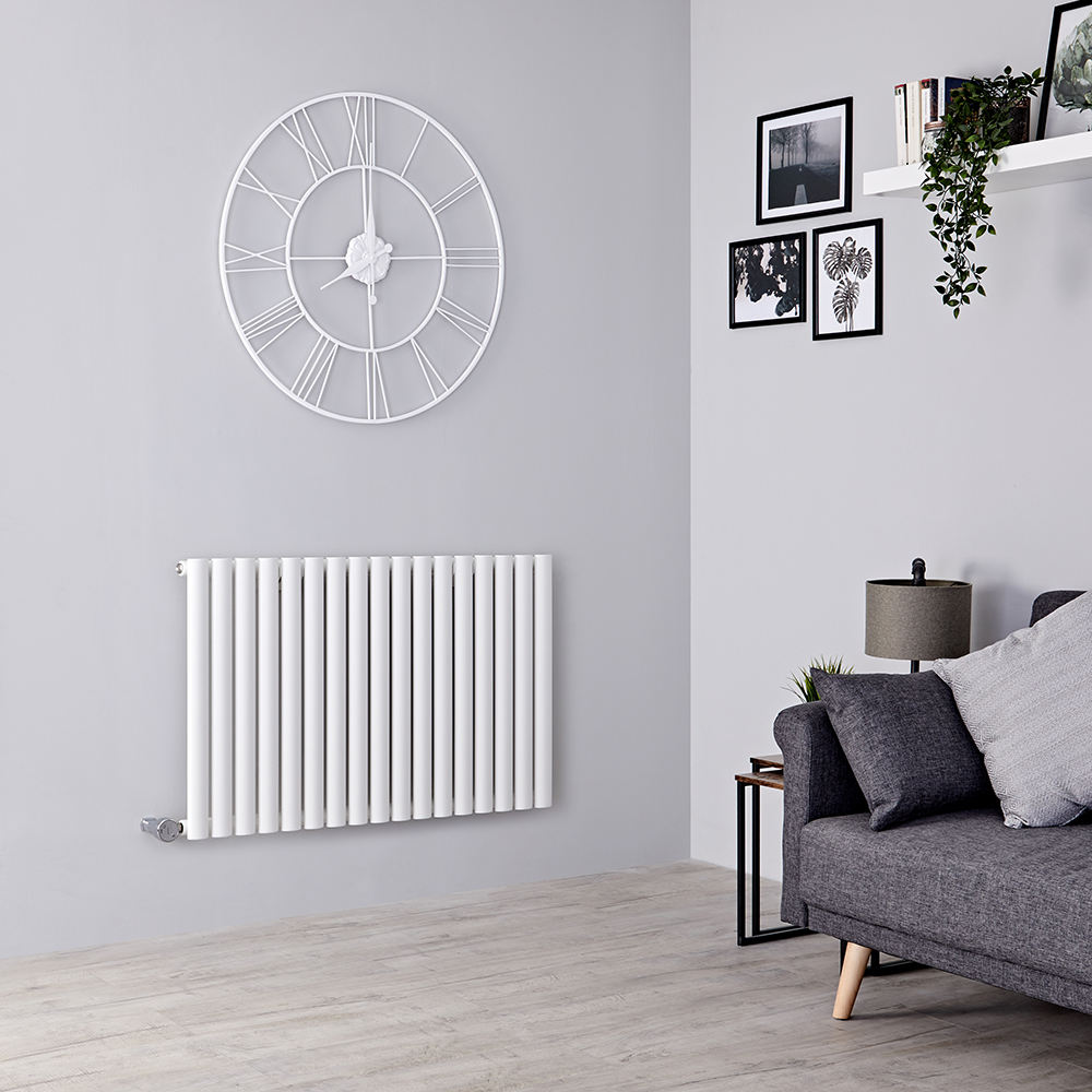 Radiateur électrique design horizontal - Blanc - 63,5 cm x 41,3 cm –  Sans cache-câble, sans thermostat, cablé - Vitality