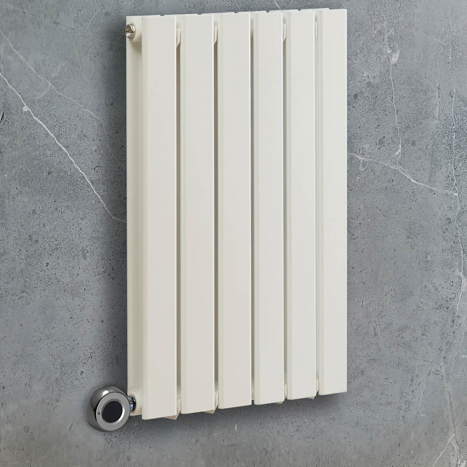 Radiateur design électrique horizontal – Blanc – 63,5 x 42 cm – 2 rangs – Avec thermostat wifi chromé – Sur prise – Delta – ECOSO x Hudson Reed