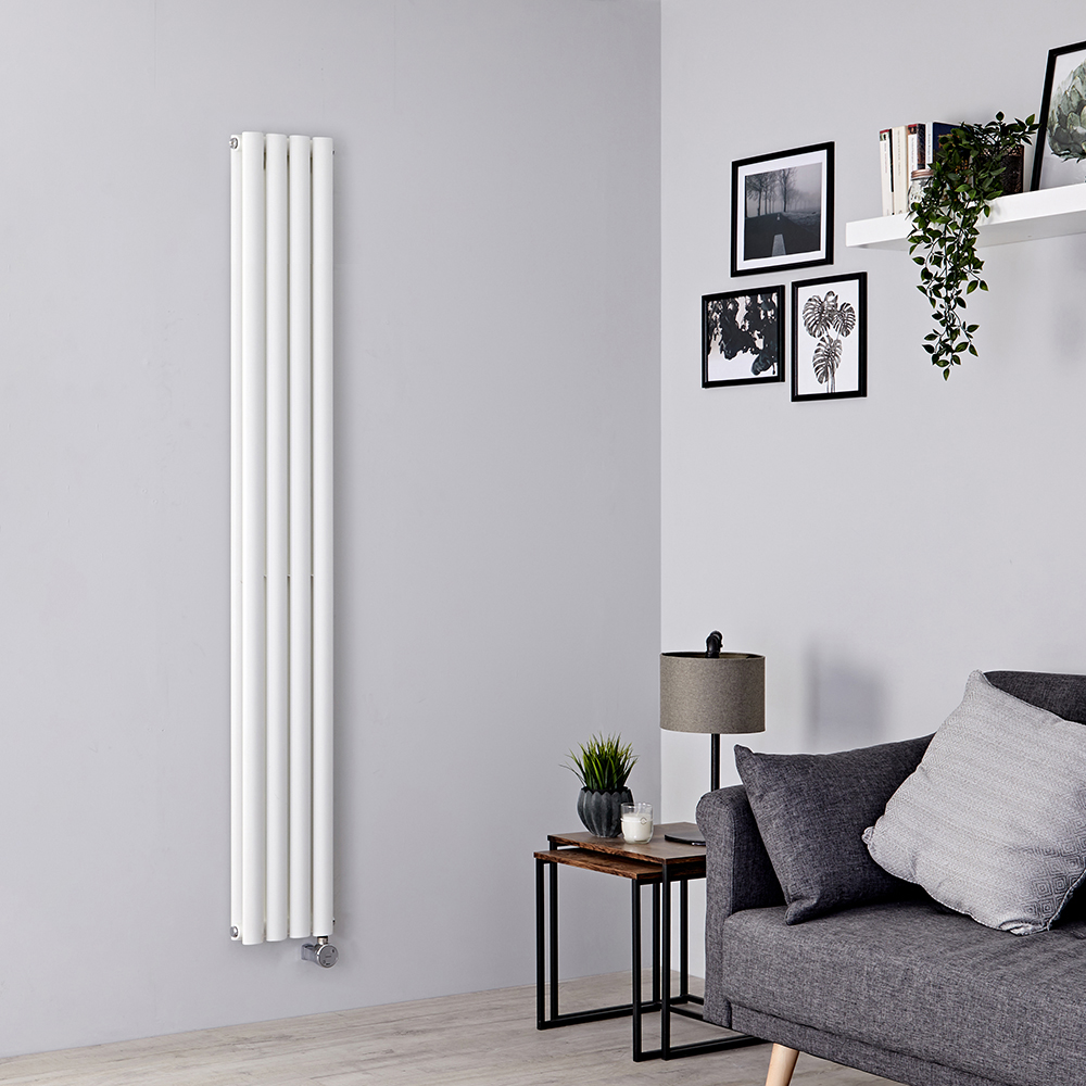 Radiateur électrique design vertical – Blanc – 160 cm x 23,6 cm - 1 rang - Sans cache-câble, sans thermostat, cablé - Vitality