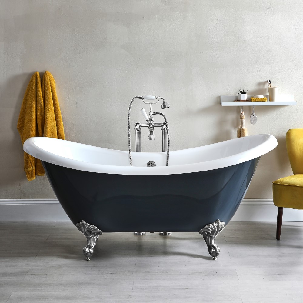 Baignoire îlot double dos - Gris pierre - 175cm x 73cm - Elton