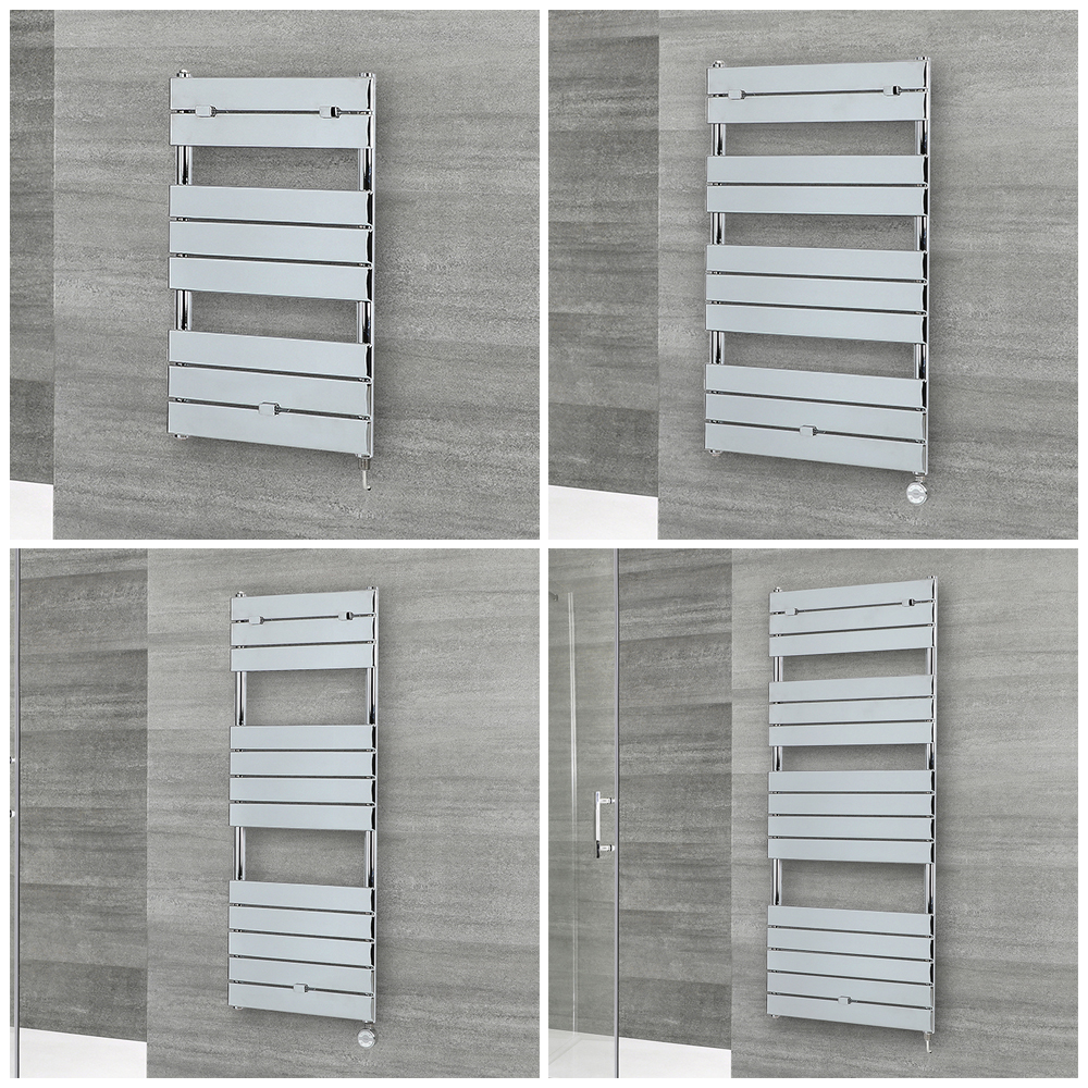 Sèche-serviettes design électrique – Barre plates – Chromé – Choix de tailles, d’élément chauffant e