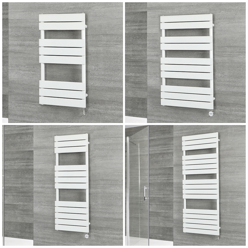 Sèche-serviettes design électrique – Barre plates – Blanc – Choix de tailles, d’élément chauffant et