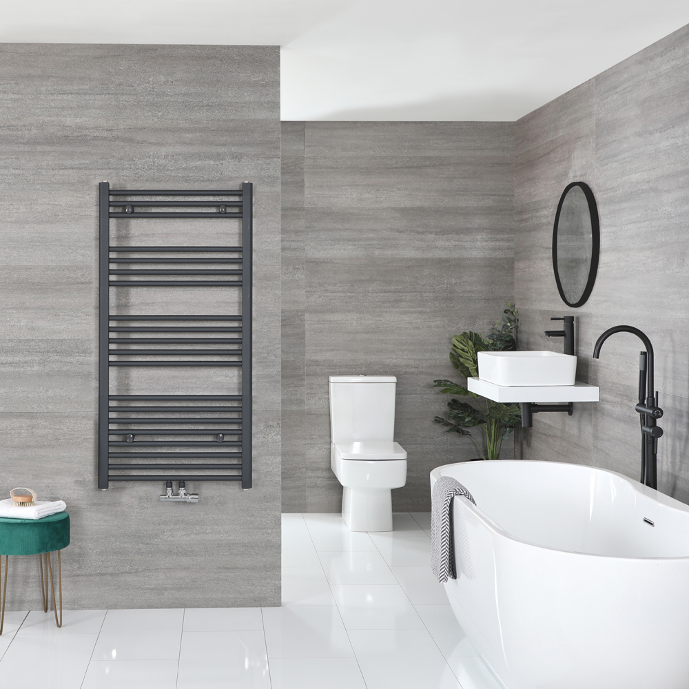 Sèche-serviettes à raccordement central – Anthracite – 118,8 x 50 cm - Neva