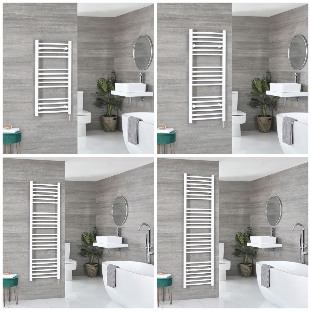 Sèche-serviettes électrique incurvé – Blanc – Choix de tailles et élément chauffant - Ive