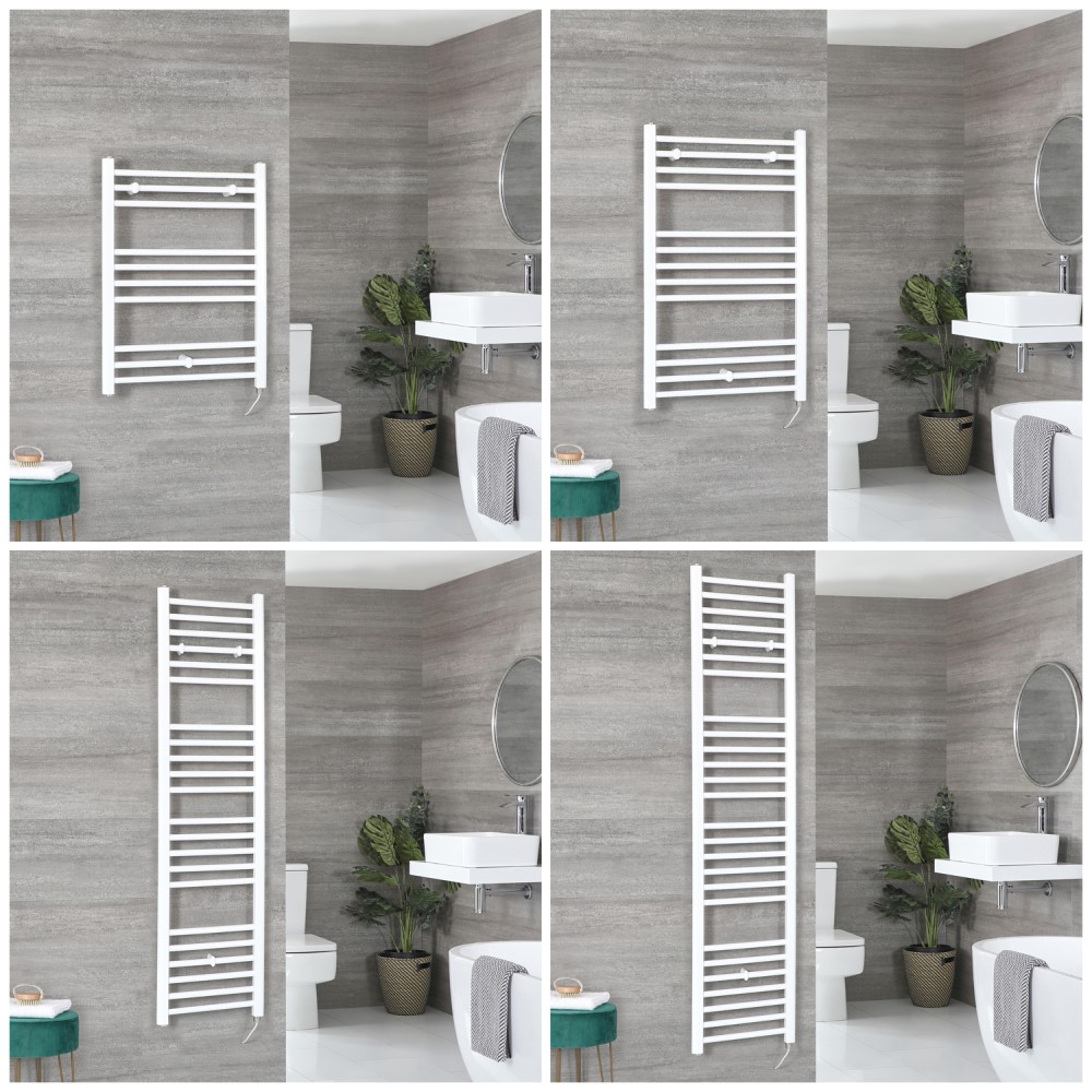 Sèche-serviettes électrique plat – Blanc – Choix de tailles et élément chauffant - Ive