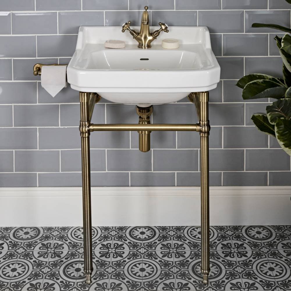 Lavabo sur pieds rétro – 50 cm – Or brossé - 1 trou - Richmond