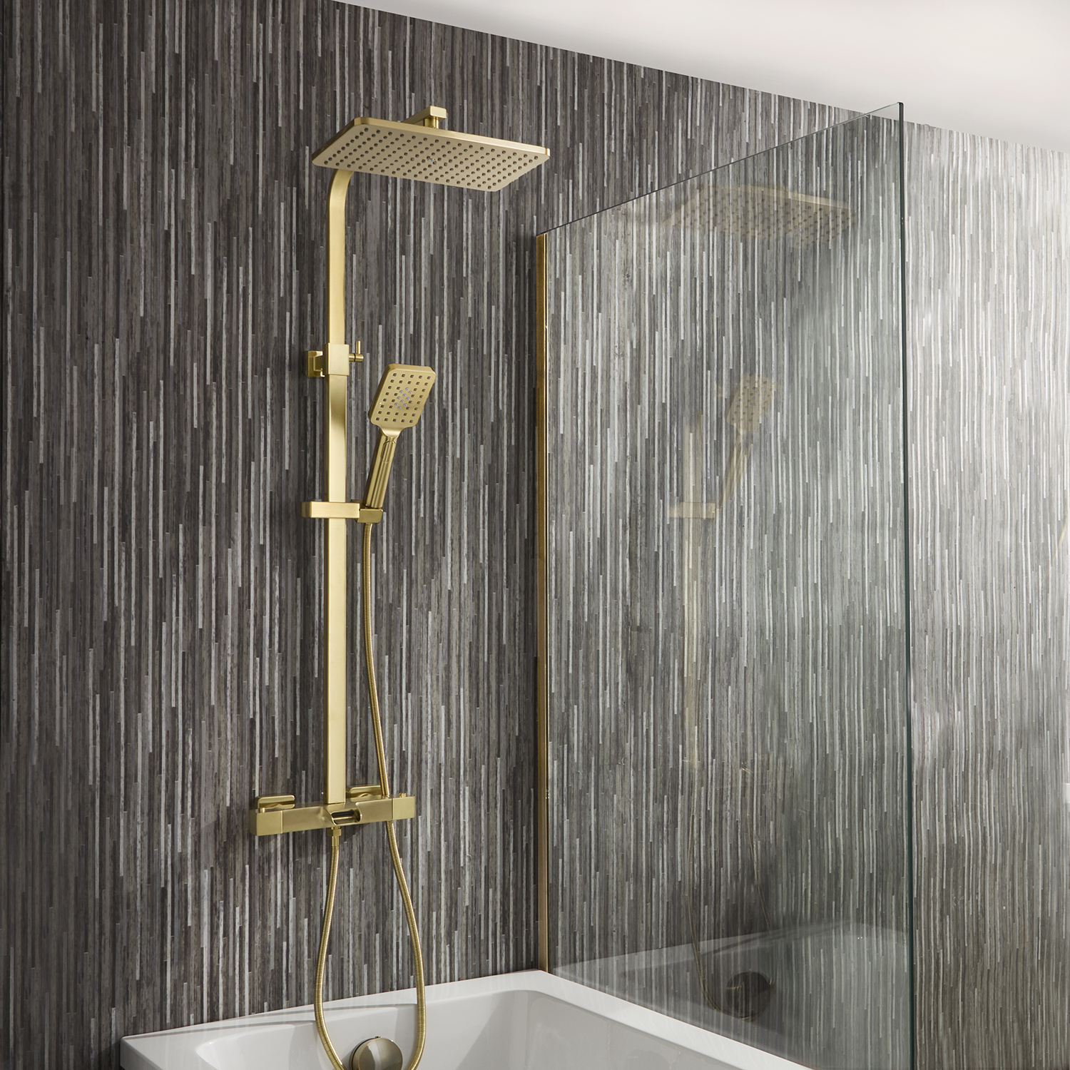 Colonne+bain-douche+thermostatique+-+Or+dore+satine+-+Design+moderne+telescopique+-+Mitigeur+-+Hudson+Reed