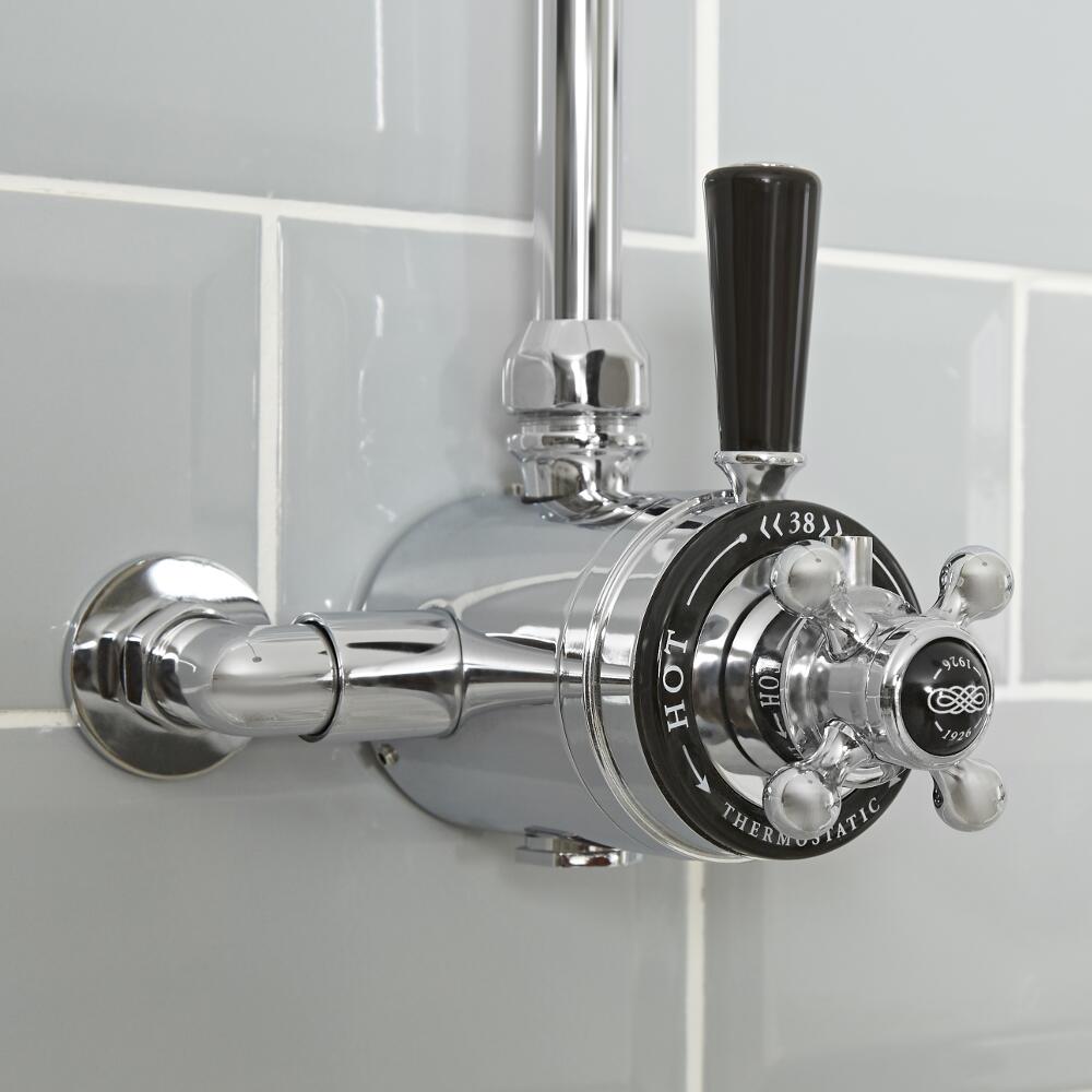 Mitigeur de douche thermostatique exposé à double commandes – Chromé et noir - Elizabeth