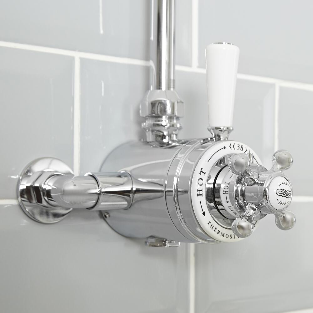 Mitigeur de douche thermostatique exposé à double commandes – Chromé et blanc - Elizabeth
