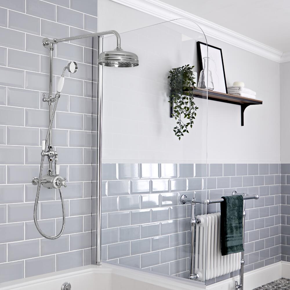 Colonne de douche rétro avec mitigeur exposé - Double fonctions – Chromé et blanc - Elizabeth