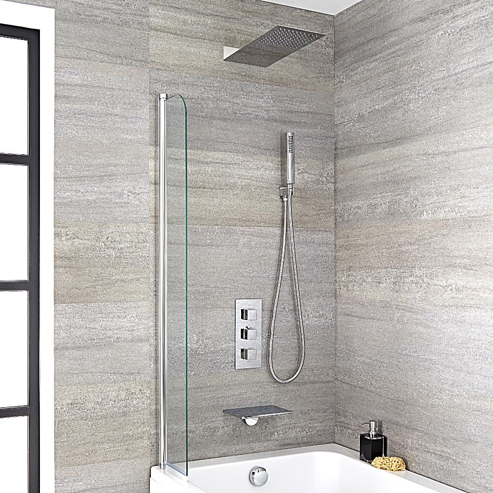 Kit douche thermostatique avec bec verseur baignoire cascade, pommeau de douche et douchette - Kubix