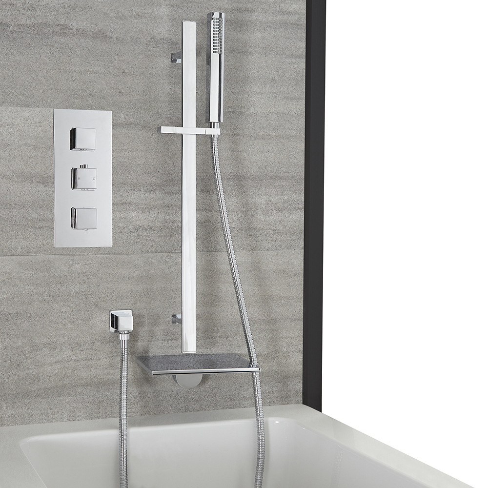 Kit de douche thermostatique – Bec verseur cascade baignoire et kit douchette sur rampe – 2 fonction