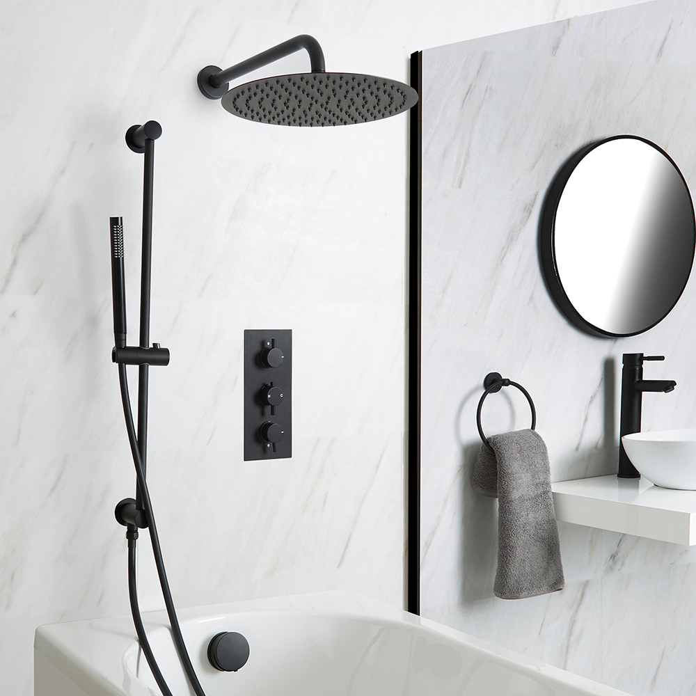 Kit de douche thermostatique avec mitigeur, pommeau de douche, kit vidage-remplissage baignoire et k