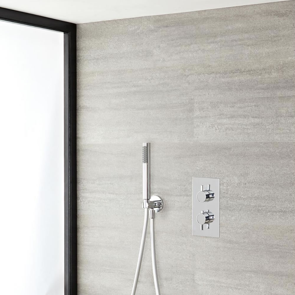 Kit de Douche Thermostatique Encastrable Design Rond Minimaliste avec Douchette