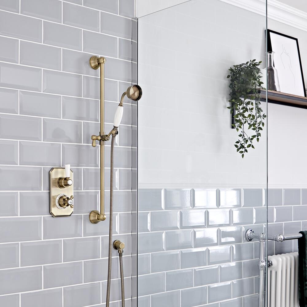 Kit douchette sur rampe avec raccord coudé – Or brossé - Elizabeth