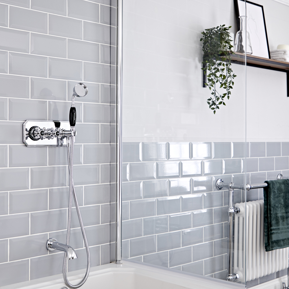 Kit de douche thermostatique à deux fonctions avec inverseur – Douchette – Bec verseur baignoire – C