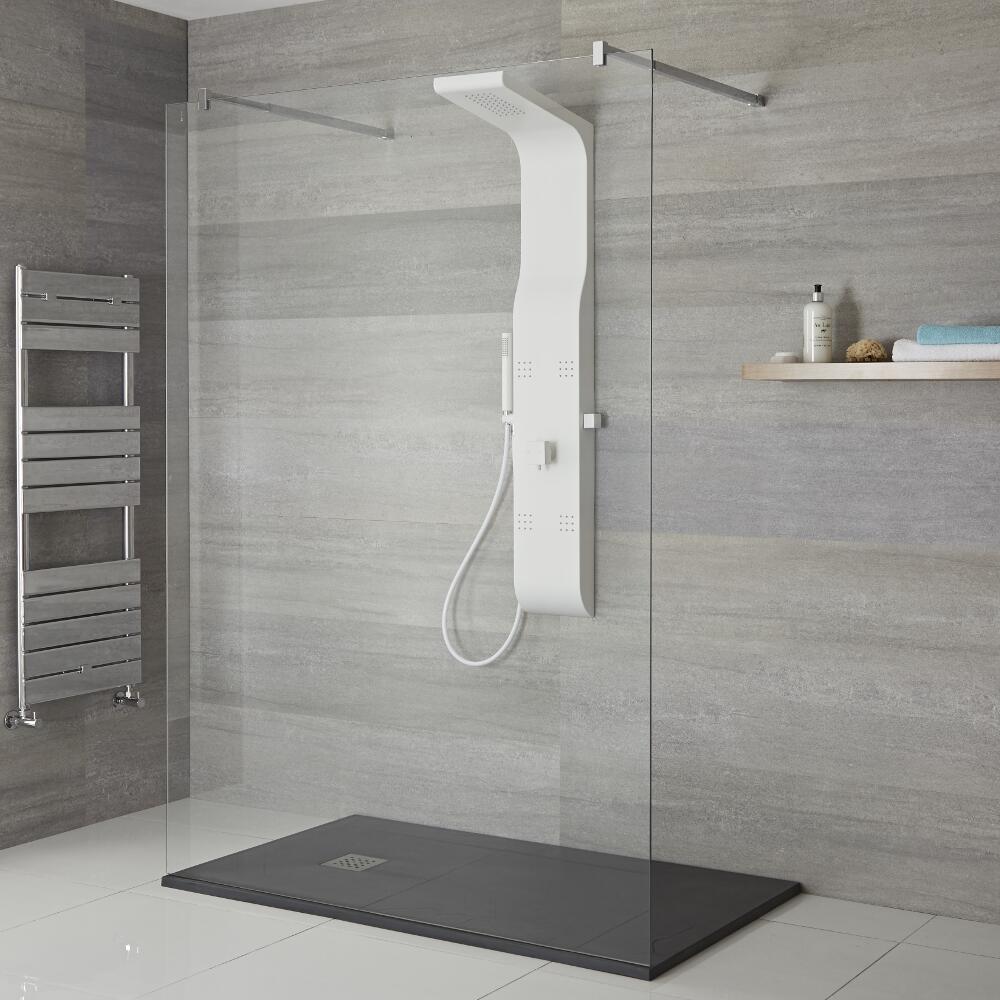Colonne de douche exposée avec pommeau, douchette et buses hydromassantes – Blanc - Alston