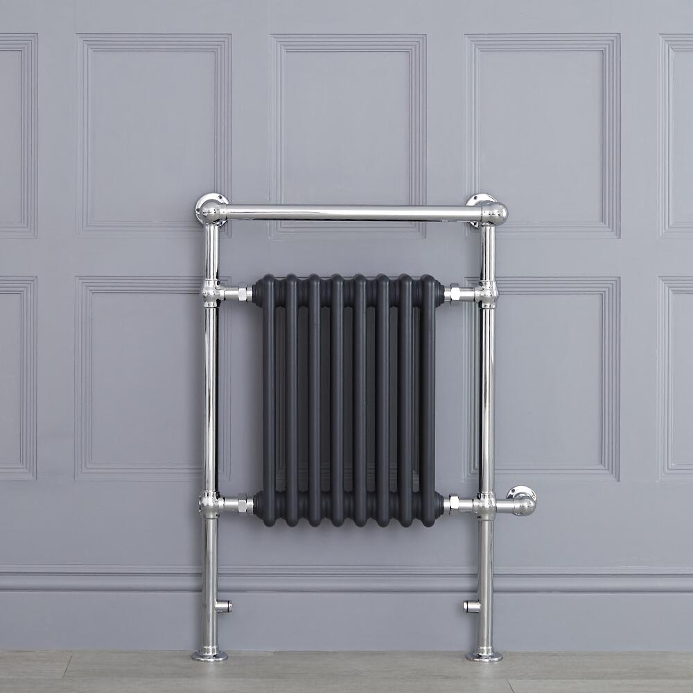 Sèche-serviettes électrique rétro - Anthracite & Chrome - 93cm x 62cm x 23cm - Elizabeth