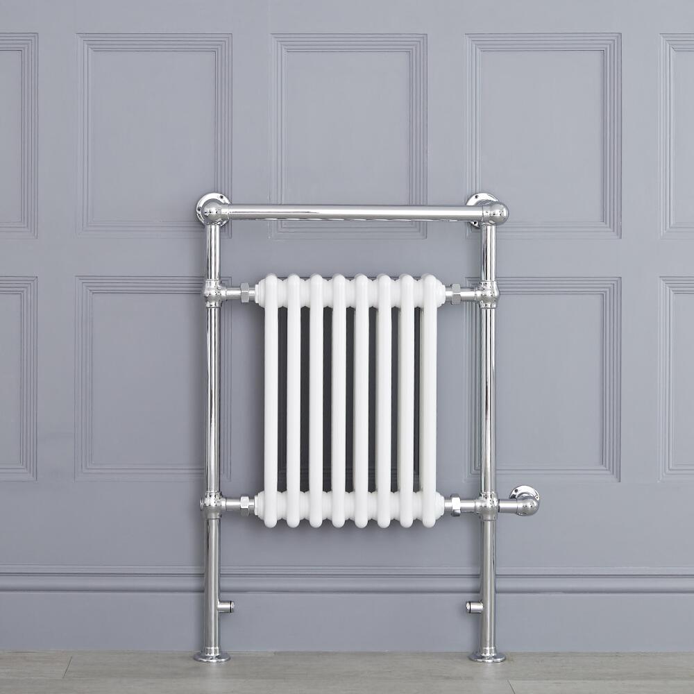 Sèche-serviettes électrique rétro - Blanc & Chrome - 93cm x 62cm x 23cm - Elizabeth